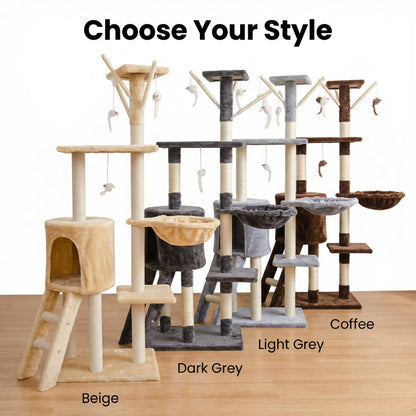 Custom Gray Eco-Friendly Large Indoor Cute Cat Climbing Tree Particle Board 2 Levels 138Cm-Luxury Modern Cat Scratching House
