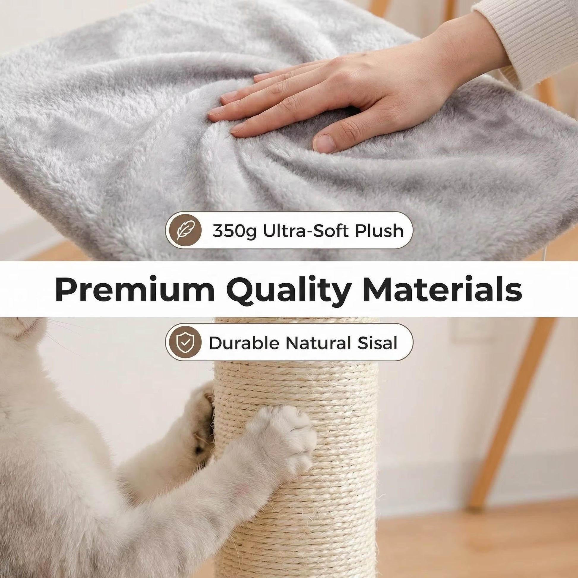 Custom Gray Eco-Friendly Large Indoor Cute Cat Climbing Tree Particle Board 2 Levels 138Cm-Luxury Modern Cat Scratching House