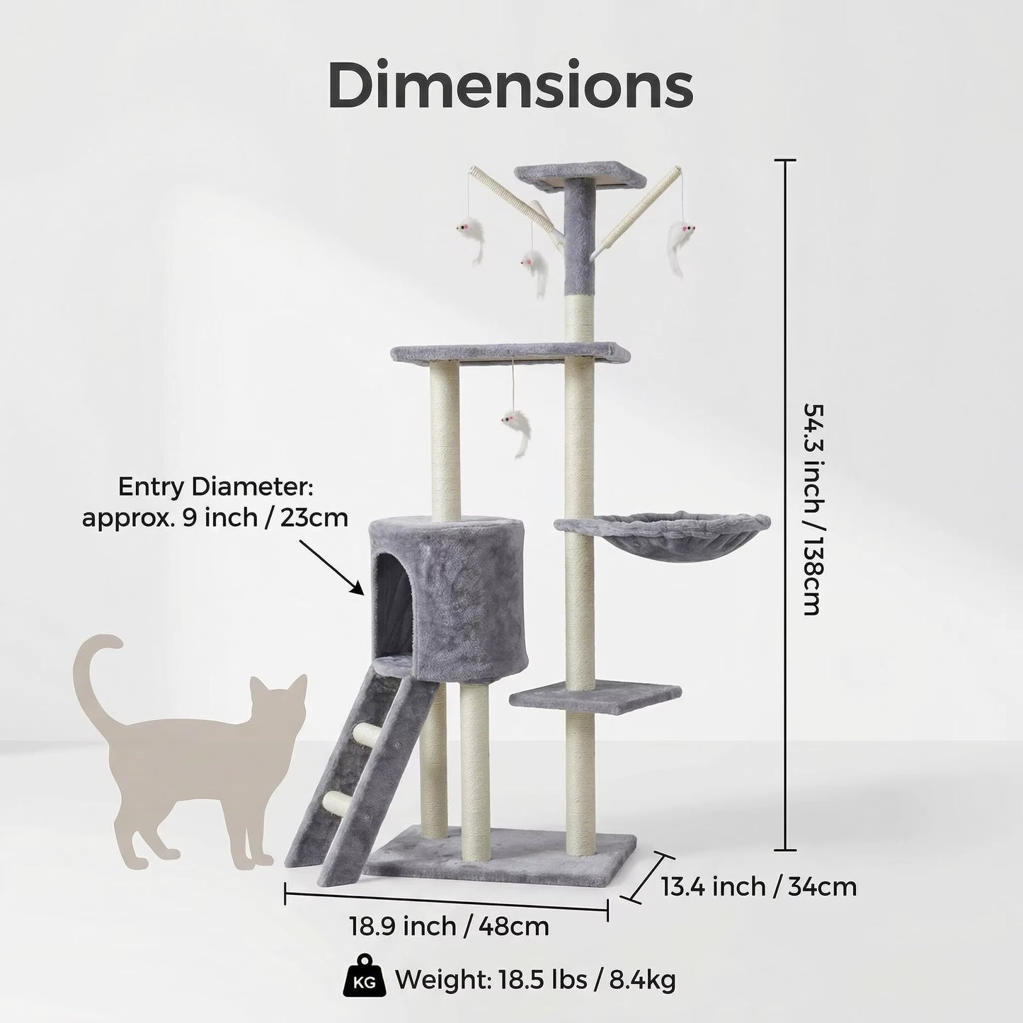 Custom Gray Eco-Friendly Large Indoor Cute Cat Climbing Tree Particle Board 2 Levels 138Cm-Luxury Modern Cat Scratching House