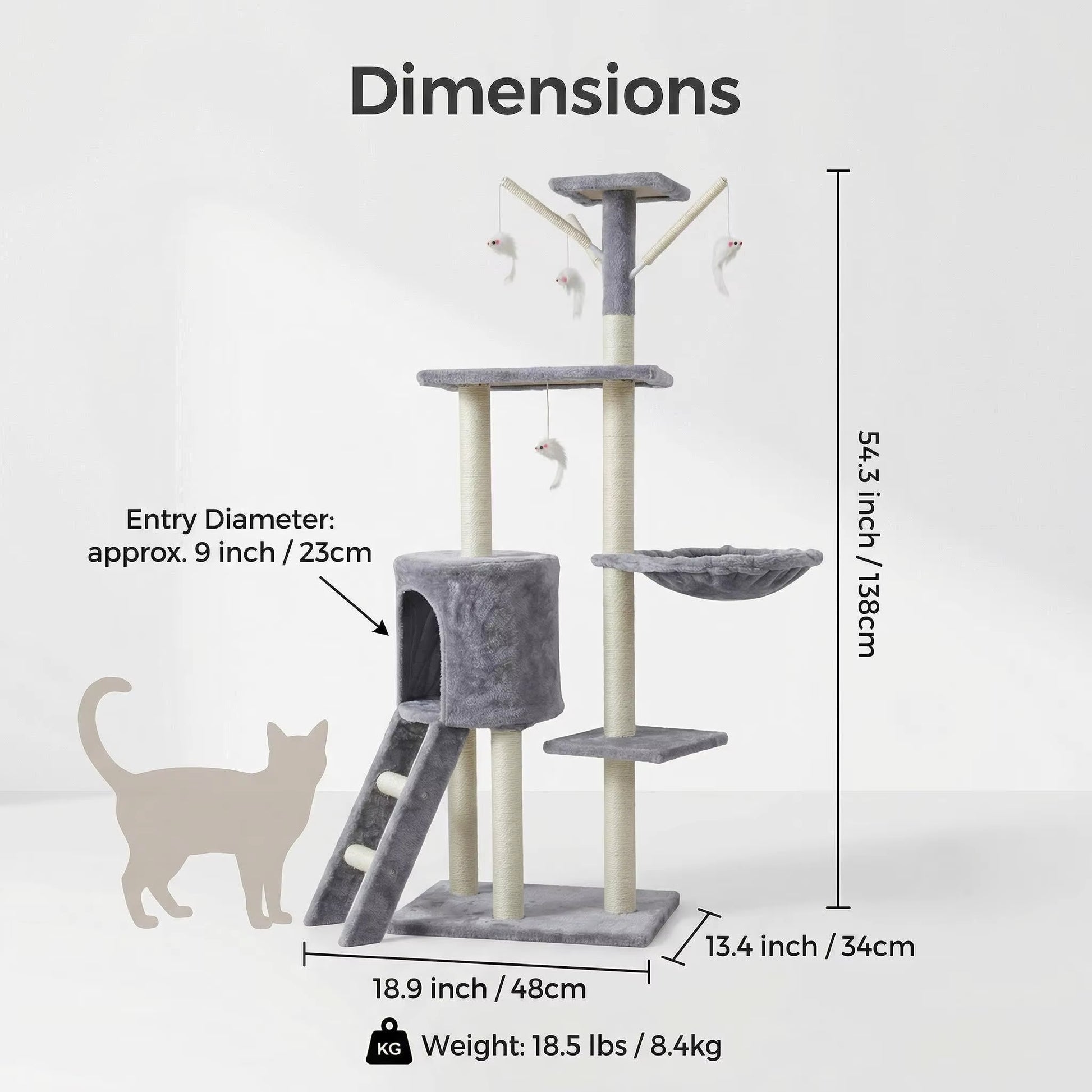 Custom Gray Eco-Friendly Large Indoor Cute Cat Climbing Tree Particle Board 2 Levels 138Cm-Luxury Modern Cat Scratching House