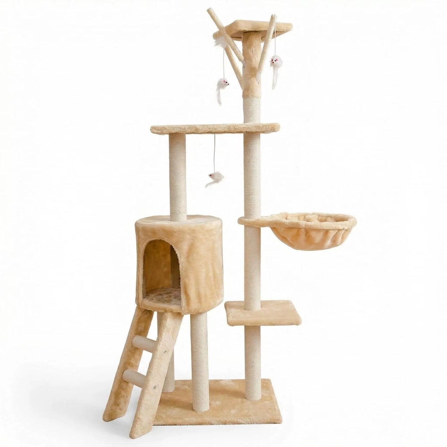 Custom Gray Eco-Friendly Large Indoor Cute Cat Climbing Tree Particle Board 2 Levels 138Cm-Luxury Modern Cat Scratching House