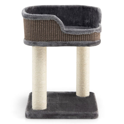 Tour D'Arbre À Chat Compacte Avec Perchoir En Peluche Et Griffoirs Pour Se Faire Ses Griffes Gris/Beige